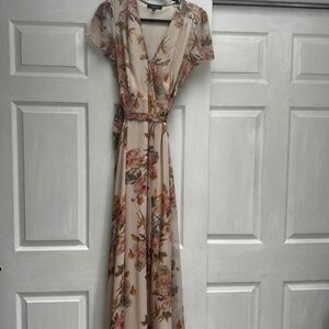 Blush Floral Wrap Dress Small